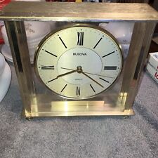 Vintage Bulova B1700 Grand Prix Brass Quartz Desk Shelf Mantel Clock Japan picture