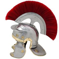 Roman Helmet with Red Feather Plume Warrior Spartan Authentic Wearable Armor picture