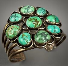 Large Vintage Navajo Sterling Silver Turquoise Cluster Cuff Bracelet picture