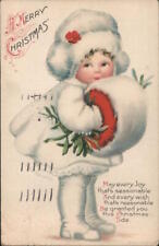 Christmas Children 1919 Clapsaddle Little Girl dressed in White with Muff picture