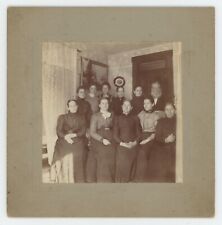 Antique c1900s 5x5 in Mounted Photo One Older Man and Ten Women in Home picture