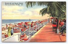 Postcard Boardwalk and Beach Sunny Fort Lauderdale Florida Linen Unposted picture