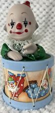 Vintage Wind Up Musical Music Dancing Clown In A Blue Drum picture