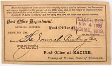 Antique 1895 THE RACINE JOURNAL Wisconsin Post Office Receipt Ephemera Vtg F23 picture