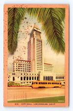 Old Postcard City Hall Los Angeles CA Cancel 1939 Rail Road Car Arcade Annex picture