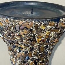 Two Gorgeous Beaded/stone Design Pillar Candle Holders (beautiful) 15” picture