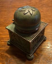 ANTIQUE APOLLO STUDIOS NY INKWELL:AGED VERDE GRIS BRONZE PATINA w/ GREEN GLASS picture