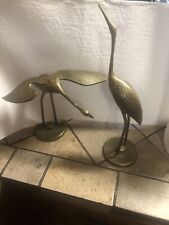 Vintage Pair Brass  Cranes Egret Heron Decorative Figurines Patina 11