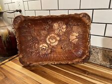 Vintage Multi Products Inc 1944 Brown Resin Faux Wood Tray Flowers USA picture