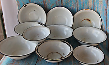 Set of 10- Old Vintage White Black Porcelain Enamel Metal Round Shape bowl India picture