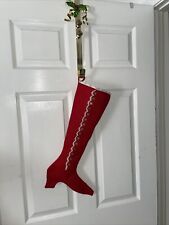 Final Sale‼️Vtg Victorian Christmas felt stocking handmade red/white boot picture