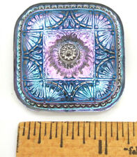 XL 32mm Vintage Czech Glass FOCAL SQUARE RADIANT Purple Blue AB BlueWash Button  picture