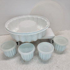 Tupperware Jello Mold Dessert Ring WITH 4 Cups & LIDS Congealed Salads White picture