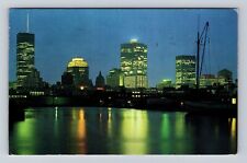 Montreal Quebec- Canada, Lights Of The City At Dusk, Vintage c1968 Postcard picture