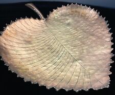 Vtg Copper Hackberry Leaf Decorative Serving Dish Tray with Acorn Feet Detail picture
