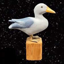 Vintage Duck Shorebird Decoy On Wood Stand Painted Figurine Resting Bird 7”T picture