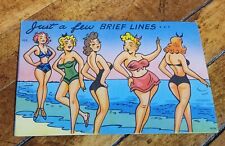 Vtg 1950S Unused Humorous Litho Postcard - JUST A FEW BRIEF LINES Bathing Suits picture