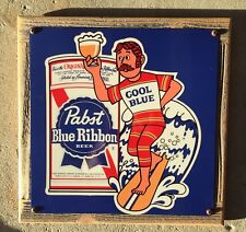 Pabst Blue Ribbon Beer PBR Cool Blue Surf Surfing Surfer Vintage Framed Sign USA picture