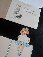 2pcs Birthday Greeting Invitation To A Party Postcard Old Vintage Card picture