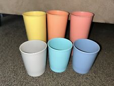 Vtg Tupperware 115 Tumblers & 1251 Cups Blue Teal Gray Yellow Pastel Set of 6 picture