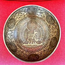 24 Cm Special Buddha Carving Singing Bowl - Chakra Healing Tibetan Bowl - Yoga  picture