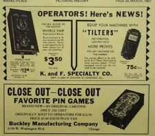 K & F Whirls Fair Buckley Favorite Pinball Machine Marketplace AD Sheet 1981 picture