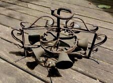 Antique Wrought Iron Brass Rotating Dinner Wheel Gate Bells Chime Country Store picture