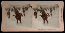 RARE ANTIQUE Real Photo Kilburn Stereoview Wringing Wet Woman & Child Swimming picture
