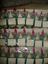 VTG ITALY SET 24 RARE PINK CHRISTMAS TREE STRING LIGHTS TULIP FLOWER DECORATION picture