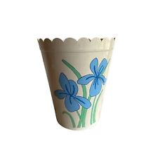 Vintage 1970's Plastic Blue Iris Waste Basket Cream picture