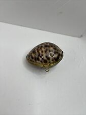 Vintage Genuine Cowrie Shell Pill Box Coin Trinket Box Brass Edges Clasp  #1 picture