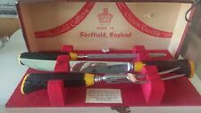 3 Pc Vintage English Sheffield Carving Set  Faux Antler Handle Stainless Steel picture