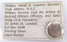 .RARE c1850 MILITARY NAVAL & COUNTRY SERVICES CLUB STERLING SILVER LAPEL BUTTON. picture