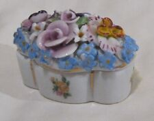 Vintage Elfinware Porcelain Trinket Box, Applied Roses/Forget-Me-Nots, Germany picture