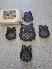 Cast Iron Owl Trivet Set of 5 Taiwan Footed Hot Plate Vintage picture