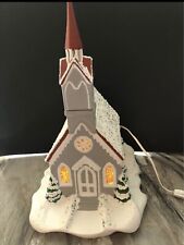 VTG 1975 Byron Molds Musical Lighted Ceramic Church plays Silent Night -Winter picture