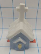 VTG Porcelain Bell 1980's Church House White Blue Taiwan  picture