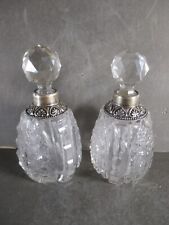 MATCHED PAIR ENGLISH STERLING COLLAR CUT GLASS PERFUME BOTTLES, CA 1900 picture