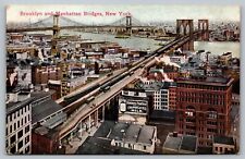 Postcard Brooklyn & Manhattan Bridge Aerial View Borden's Peerless Milk AD c1910 picture
