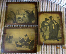 Vintage Lot /3 Drawings of Men on Wooden Plaques Sketching Pictures Wall Art 9x6 picture