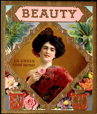 1920s BEAUTY La Union Cigar Factory Gilt Embossed Cigar Box Label Ravishing Lady picture