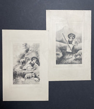 2 Little Shepherd Girls Litho Postcards, 1878 printed in Germany, Art De Vienne picture