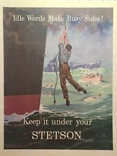 Keep It Under Your Stetson Idle Words Make Busy Subs Vintage Print Ad 1943 picture