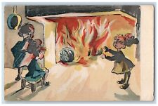 c1910's Childrens Fireplace Burning France Unposted Antique Postcard picture