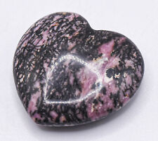 30mm Pink Rhodonite w/ Black Manganese Oxide Crystal Mineral Heart China 1, 2PCs picture