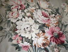 Antique Vtg. Shabby Lg. Roses Floral Cotton Fabric ~ Rose Pink Gray Green Yellow picture