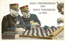 Postcard Marshal Foch & Joffre Play Chess Vs. Wilhelm II WWI Nous Vaincrons 1915 picture