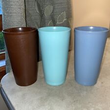 3 VINTAGE TALL TUPPERWARE TUMBLERS DRINKING CUPS #873 BLUE GRAY BROWN picture