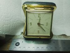 Europa Travel Alarm Clock 2 Jewels Hard Case Gold Cream Vintage 1960s Working picture