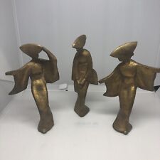 Trio of Gilt Cast Iron Statues  ~ MCM Japanese Bon Odori Dancers Geishas Vintage picture